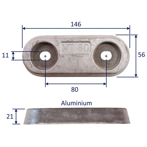 Aluminium Sacrificial Anode, Vetus 80 Type For Hull Mounting, For Corrosion Protection In Brackish Water image #1
