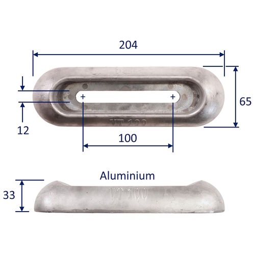 Aluminium Sacrificial Anode, Vetus 100 Type For Hull Mounting, For Corrosion Protection In Brackish Water image #1