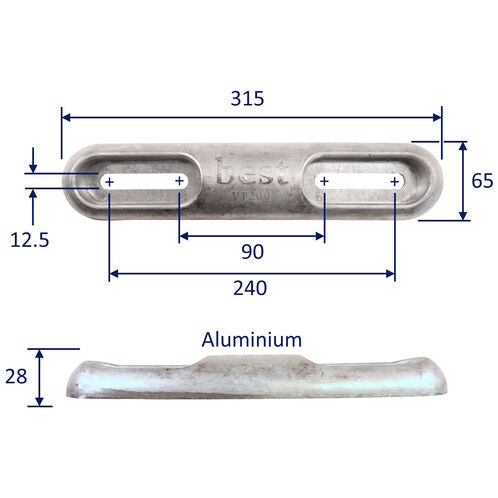 Aluminium Sacrificial Anode 1kg Vetus 200 Type For Hull Mounting, For Corrosion Protection In Brackish Water image #1