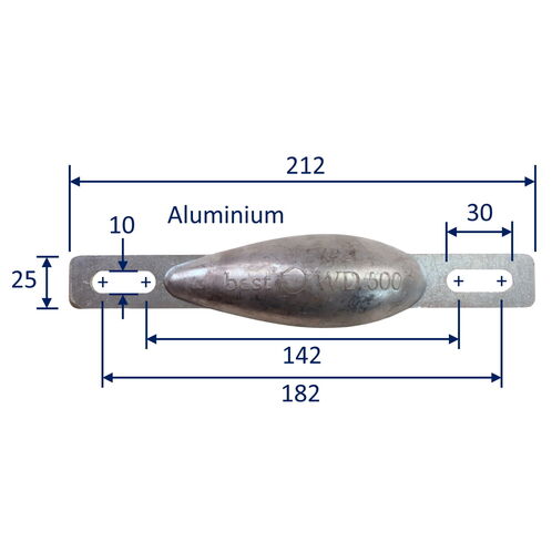 Aluminium Sacrificial Anode, Water-Drop Shape, Smooth Moulded Shape For Less Drag, 250g image #1