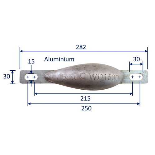 Aluminium Sacrificial Anode, Water-Drop Shape, Smooth Moulded Shape For Less Drag, 750g image #1