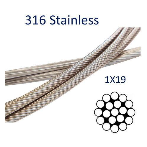 Stainless Steel Wire Rope, 316-Grade 1x19 For Marine & Rigging, Shrouds, Stays, Guard Rails, Polished Finish image #