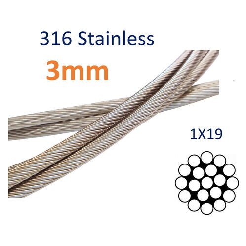 Stainless Steel Wire Rope, 316-Grade 1x19 For Marine & Rigging, Shrouds, Stays, Guard Rails, Polished Finish image #1