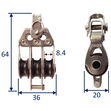 Triple Fixed Pulley Block With Becket & 20mm Sheave, 316 Stainless Side Plates, Miniox image #1