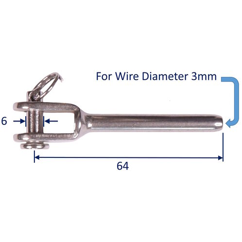 Swage Terminal For Stainless Steel Wire Rope, Fork End With Clevis Pin, Marine Wire Rope Assemblies, 316 Stainless image #1