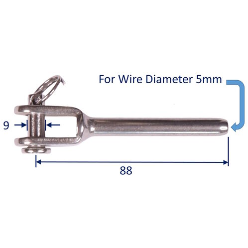 Swage Terminal For Stainless Steel Wire Rope, Fork End With Clevis Pin, Marine Wire Rope Assemblies, 316 Stainless image #3