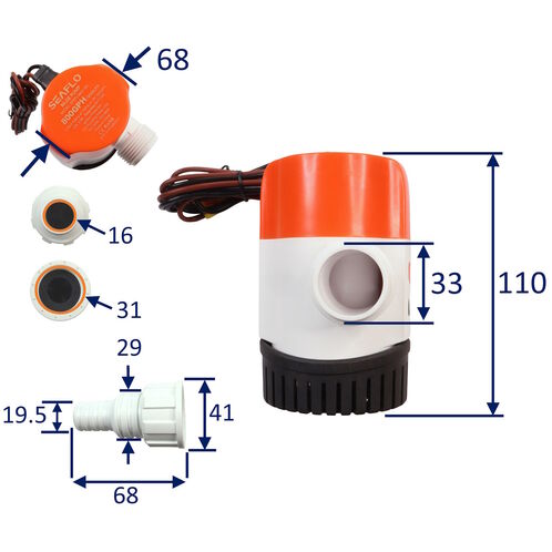12V SEAFLO 800 GPH Electric Bilge Pump With Modular Quick Connect and Non-Return Valve image #1