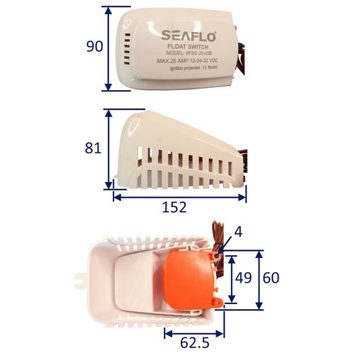 SEAFLO Bilge Pump Float Switch including Strainer Housing, 25A Rating (Mercury Free) Suitable in Fresh and Sea Water image #1