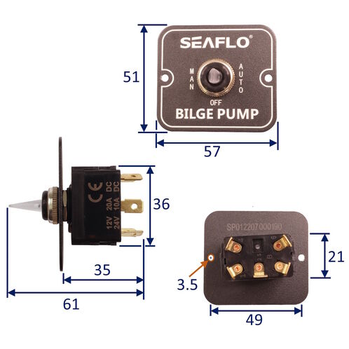 SEAFLO Aluminium Bilge Pump Switch / 12 or 24 Volts / Switch Manual/Off/Auto image #1