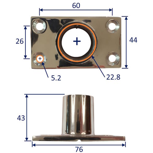 Tube Mounting Support, Flanged 316 Stainless Steel 90-Degree Tube Mounting Socket With Rectangular Base image #1