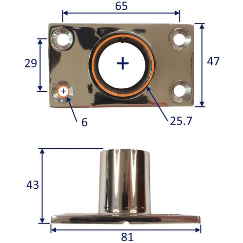 Tube Mounting Support, Flanged 316 Stainless Steel 90-Degree Tube Mounting Socket With Rectangular Base image #2