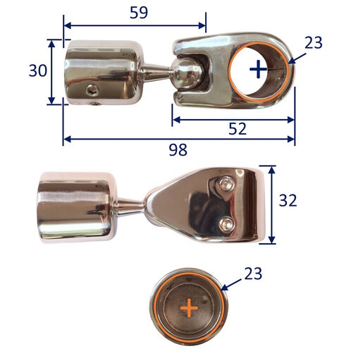 Bimini Ball-Joint, For Stainless Steel Bimini / Tubing Framework, Choice Of Sizes For 22mm Or 25mm Tubing image #1