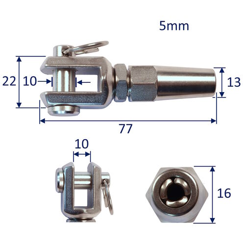 Wire Rope End Terminal Fork End, 316 Stainless Steel Wire Rope Terminal With Mechanical Grip Connection image #2