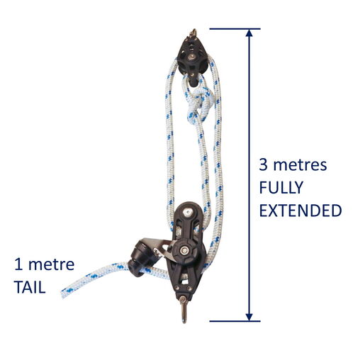 Sailing Pulley Block System 3:1 Ratio, 14mm Blue Fleck Braided Polyester Line, Tied To Block (Not Spliced) image #3
