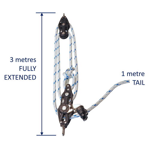 Sailing Pulley Block System 4:1 Ratio, 14mm Blue Fleck Braided Polyester Line, Tied To Block (Not Spliced) image #3