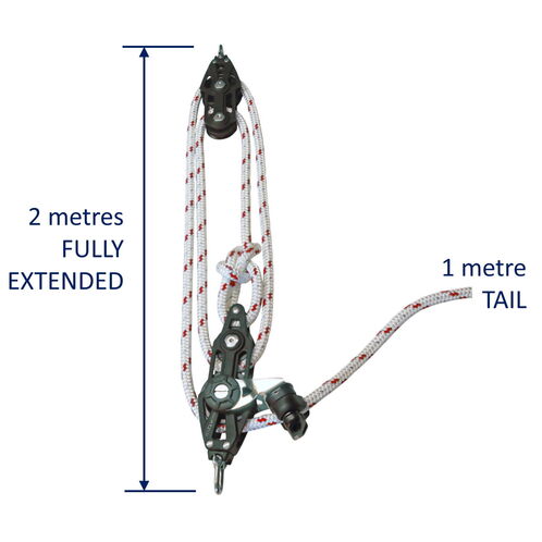 Sailing Pulley Block System 4:1 Ratio, 14mm Red Fleck Braided Polyester Line, Tied To Block (Not Spliced) image #2