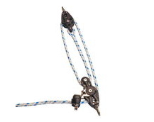 Sailing Pulley Block System 3:1 Ratio, 12mm Blue Fleck Braided Polyester Line, Spliced To Block