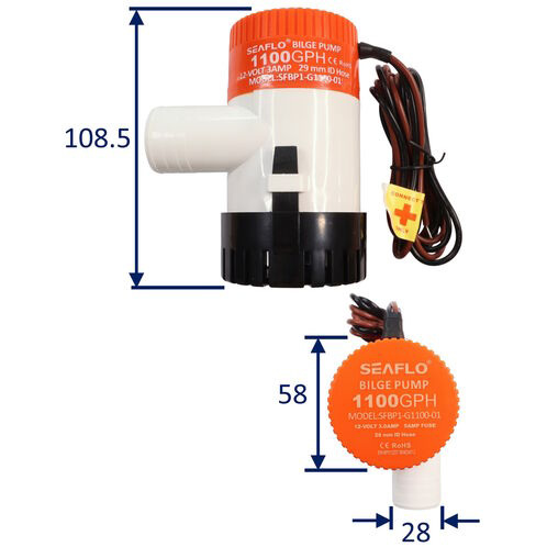 SEAFLO 1100 GPH Electric Bilge Pump And Float Switch Combination Kit Fully Submersible image #