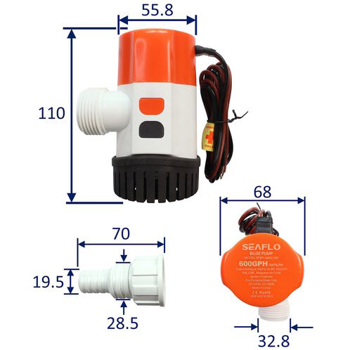 12V SEAFLO 600 GPH Electric Bilge Pump With Modular Quick Connect & Non-Return Valve image #