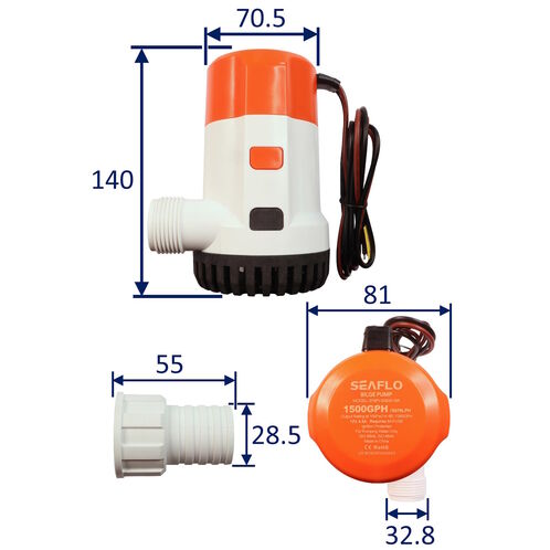 SEAFLO 1500 GPH Automatic Water Level Sensing Electric Bilge Pump / Submersible Pump / 12Volt Bilge Pump. Boat Bilge Pump With Non-Return Valve image #1