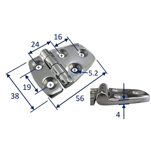 product image for Stainless Steel A4 (316) Door Hinge, Marine & Sailing, Door, Locker, Cabinet 56x38mm