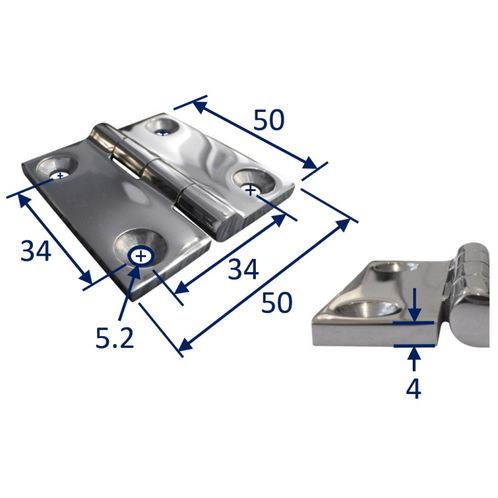 product image for Stainless Steel A4 (316) Butt Hinge, Marine & Sailing, Door, Locker, Cabinet 50x50mm