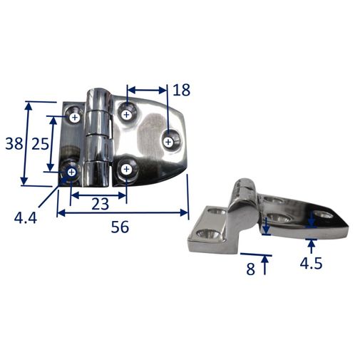 product image for Stainless Steel A4 (316) Offset Hinge, Marine & Sailing, Door, Locker, Cabinet 56x38mm