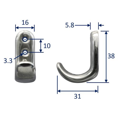 product image for Coat Hook (Polished Marine-Grade Stainless Steel) With Rounded Shape