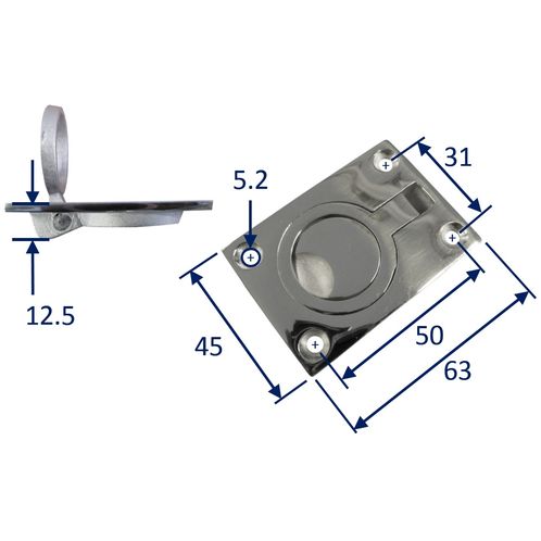 product image for Stainless Steel A4 (316) Flush Lifting Ring, Marine & Sailing, Door, Locker