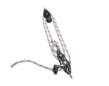 Sailing Pulley Block System 4:1 Ratio, 12mm Red Fleck Braided Polyester Line, Tied To Block (Not Spliced)