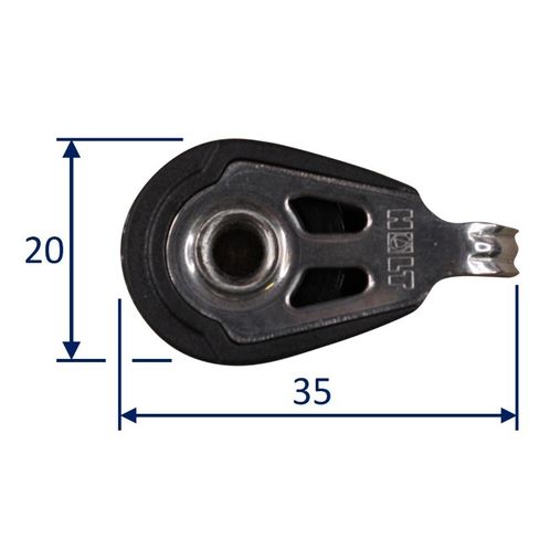product image for Dynamic 20mm Pulley Block, single fixed.  Line size 2.5 to 6mm