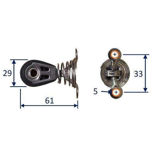 product image for Dynamic 30mm Pulley Block, single on sprung saddle.  Line size 5 to 8mm