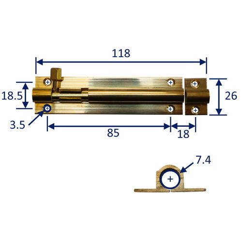 product image for Brass Marine Latch Bolt 100mm / Barrel Bolt / Boat Locker Latch