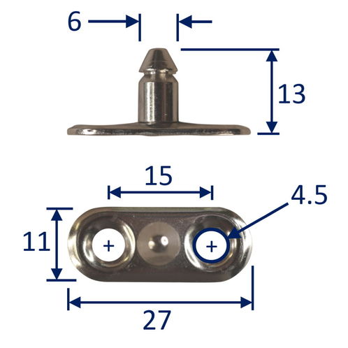 product image for Boat Canopy Pull-Up Fixing Stud, Nickel-Plated Brass (2 pack)