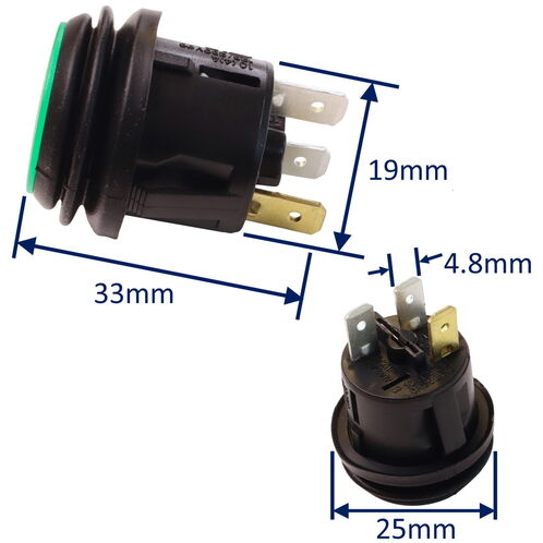 product image for Waterproof 12V/24V Push Switch 10Amp Current Capacity, With Green LED Illumination