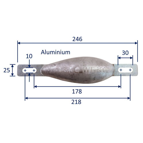 product image for Aluminium Sacrificial Anode, Water-Drop Shape, Smooth Moulded Shape For Less Drag, 500g