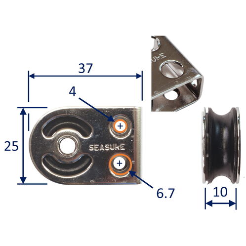 product image for Stainless Steel Small Pulley Block, With Direct Attachment / Mounting Points, 316 Stainless Steel