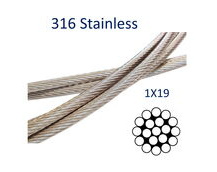 Stainless Steel Wire Rope, 316-Grade 1x19 For Marine & Rigging, Shrouds, Stays, Guard Rails, Polished Finish