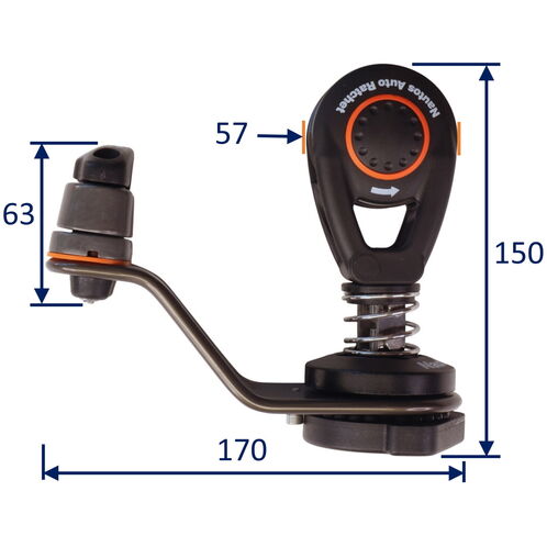 product image for Dinghy Main Sheet Swivel Base With Auto-Ratchet Block & Cam-Cleat 57mm Block 