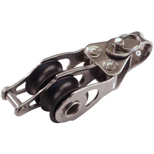 product image for Double Fixed Pulley Block With Becket & 20mm Sheave, 316 Stainless Side Plates, Miniox