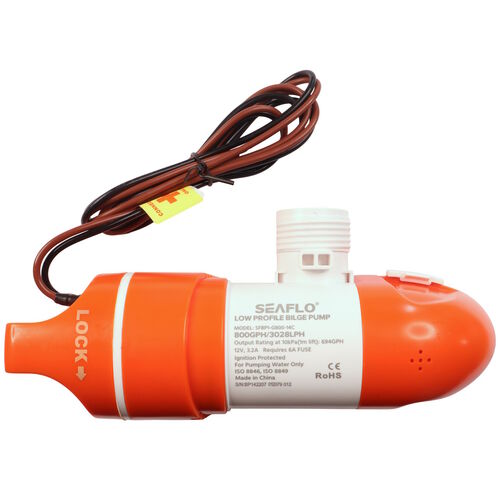 product image for SEAFLO 800 GPH Low Profile Non-Automatic Bilge Pump. Outlet and pump body can rotate 360 degrees / 12 Volts / Horizontal or Vertically Mounted