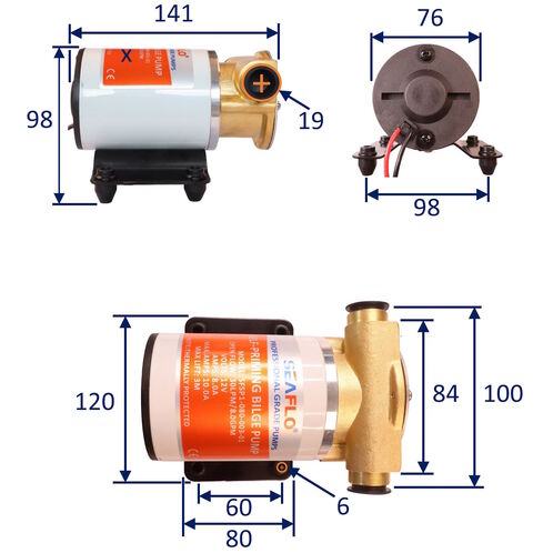 product image for Self-Priming Bilge Pump, 12V Water Pump With Self Priming Action Up to 1.2m, 8 Gallons Per Minute.