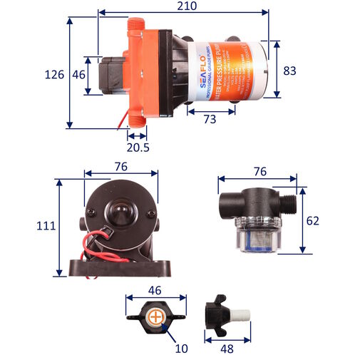 product image for SEAFLO Water Pressure Pump- 42 Series, 24 Volts, 4-Chamber Diaphragm Pump, Adjustable Pressure Switch