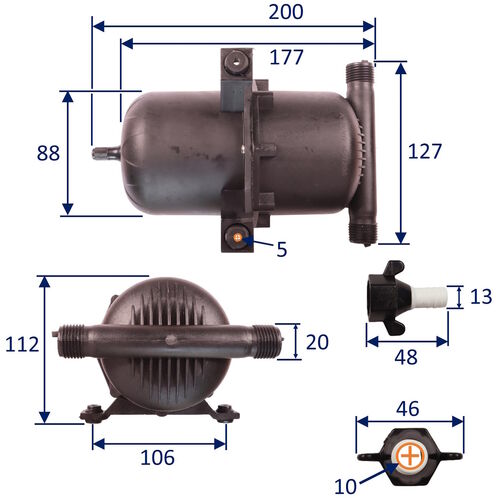 product image for SEAFLO Pressurised Accumulator Tank, Holding A Reservoir of Air & Water Downstream From Your Pump, Internal Volume 0.75 Litre