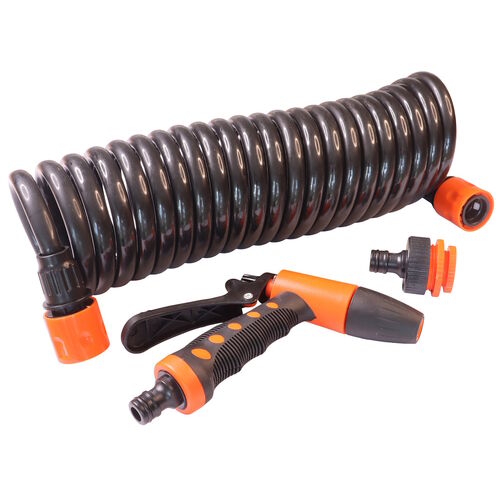 product image for SEAFLO Hosecoil Washdown System, Consists of a UV-Protected 6.5m Coiled 1/3inch Diameter Hose, Spray Nozzle and Adaptor