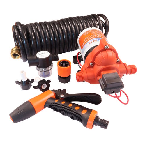 product image for SEAFLO Wash Down Pump Kit, Consists of a UV-Protected 6.5m Coiled 1/3inch Diameter Hose, Trigger Spray Gun with Quick Connect, High Pressure 3.0GPM Pump, 12 Volts