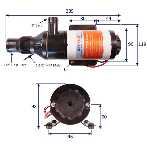 product image for SEAFLO Macerator Pump, Flow Rate 12 GPM, 12 Volts, Triple Sealed Motor & Bearings, 4-Blade Cutting, Rubber and Aluminium Impeller