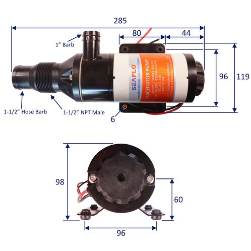 product image for SEAFLO Macerator Pump, Flow Rate 12 GPM, 24 Volts, Triple Sealed Motor & Bearings, 4-Blade Cutting, Rubber and Aluminium Impeller