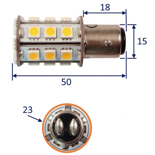 product image for Navigation / Interior LED Bulb, BAY15D Fitting, Warm White, 300 Lumen, 25W, 10-30V DC, Offset Bayonet Fitting Double Contact Base, 24 LED