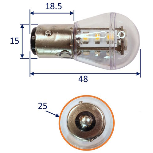 product image for Navigation / Interior LED Bulb, BA15S Fitting, Warm White, 127 Lumen, 11W, 10-30V DC, Bayonet Fitting Single Contact Base, 15 LED